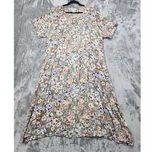 Vintage Serengeti Dress Women 2X Multicolor Floral Short Sleeve Tie Back Pleated